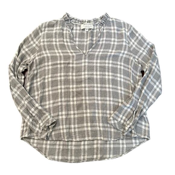 Cloth & Stone Anthropologie gray & white plaid flannel long sleeve top size L - Picture 12 of 12